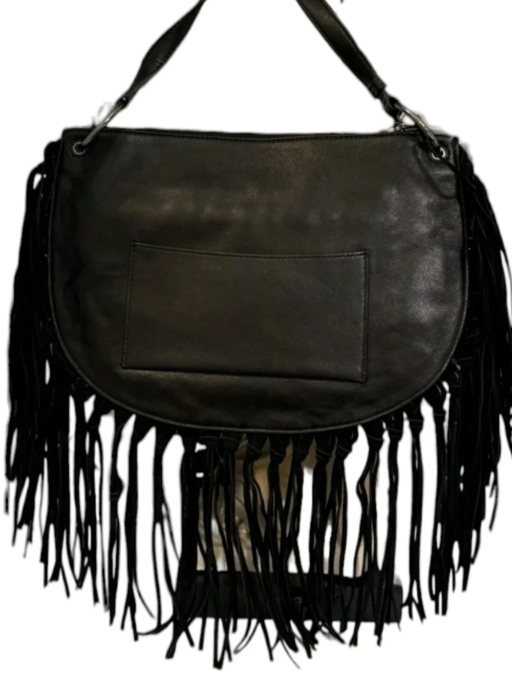 Henri Bendel Dylan Black Fringe Leather Hobo Rivet Crossbody Bag + Dustbag